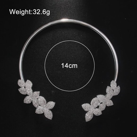 Torque Rhinestone Flower Chunky Necklace Choker Open Collar Crystal Statement Ne - Picture 2 of 7